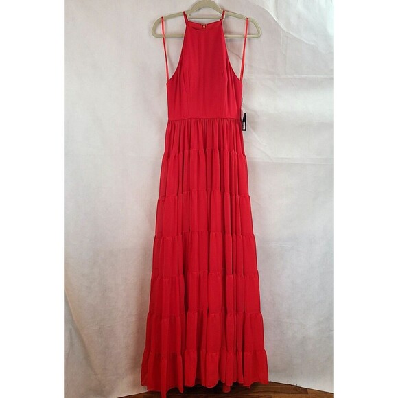 New MAC DUGGAL 55281 Red Chiffon Ruffle Tiered A Line Gown Women's (6) $398 - Picture 6 of 15